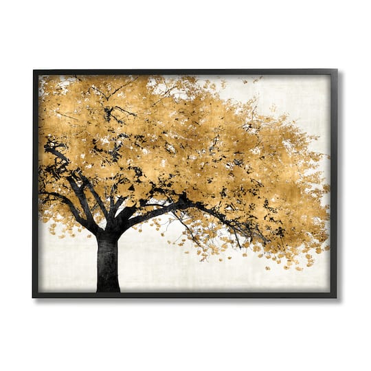 Stupell Industries Traditional Tree with Autumn Leaves over Neutral in Frame Wall Art